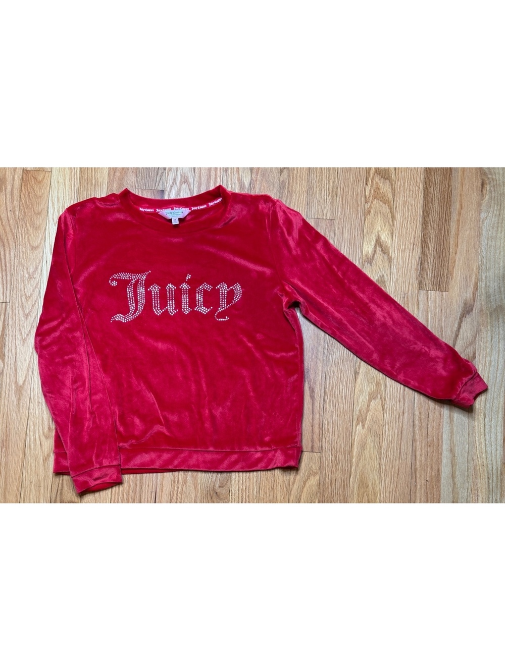 Juicy Couture Red Velour Rhinestone Logo Pullover Top M NWOT